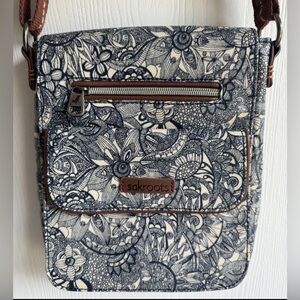 Sakroots crossbody spirit dessert artist bag navy/brown adjustable coated canvas